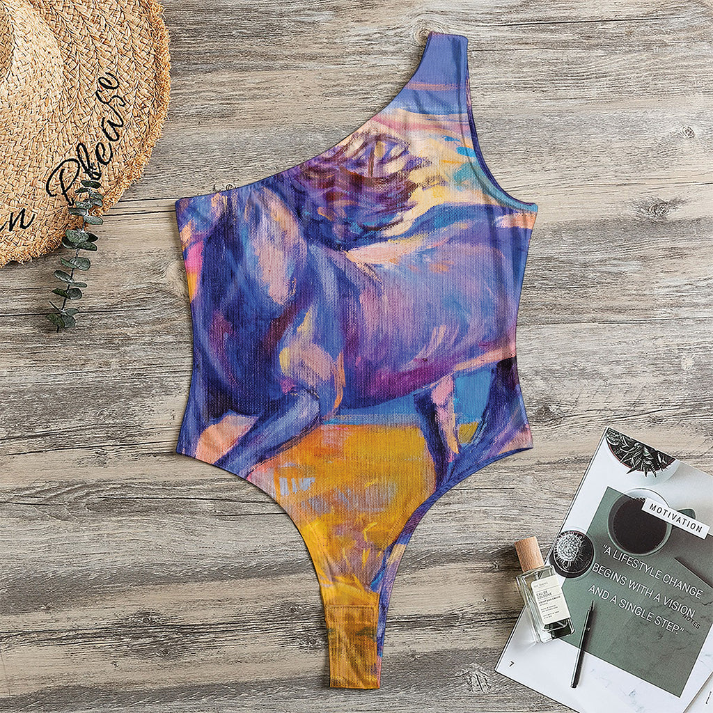 Sunset Horse Painting Print One Shoulder Bodysuit