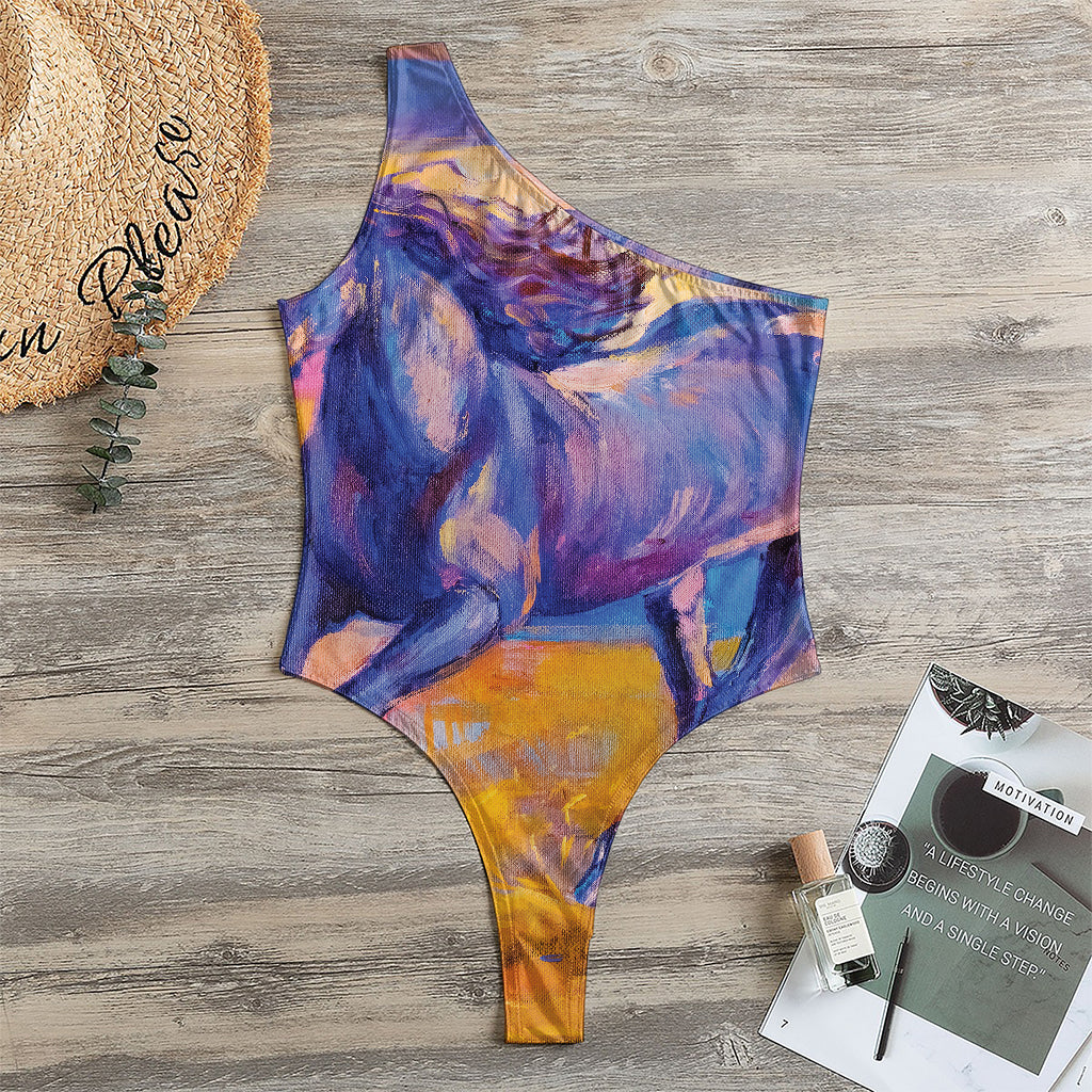 Sunset Horse Painting Print One Shoulder Bodysuit
