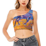 Sunset Horse Painting Print One Shoulder Crop Top