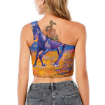 Sunset Horse Painting Print One Shoulder Crop Top