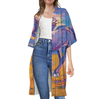 Sunset Horse Painting Print Open Front Beach Cover Up