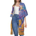 Sunset Horse Painting Print Open Front Beach Cover Up