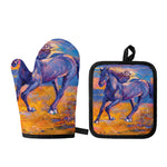 Sunset Horse Painting Print Oven Mitt And Pot Holder Set