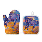 Sunset Horse Painting Print Oven Mitt And Pot Holder Set
