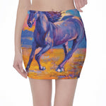 Sunset Horse Painting Print Pencil Mini Skirt