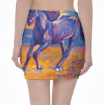 Sunset Horse Painting Print Pencil Mini Skirt