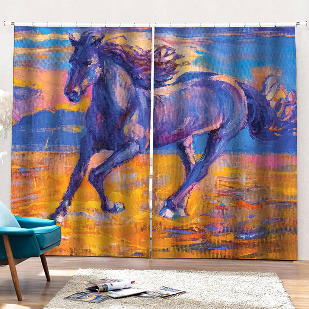 Sunset Horse Painting Print Pencil Pleat Curtains