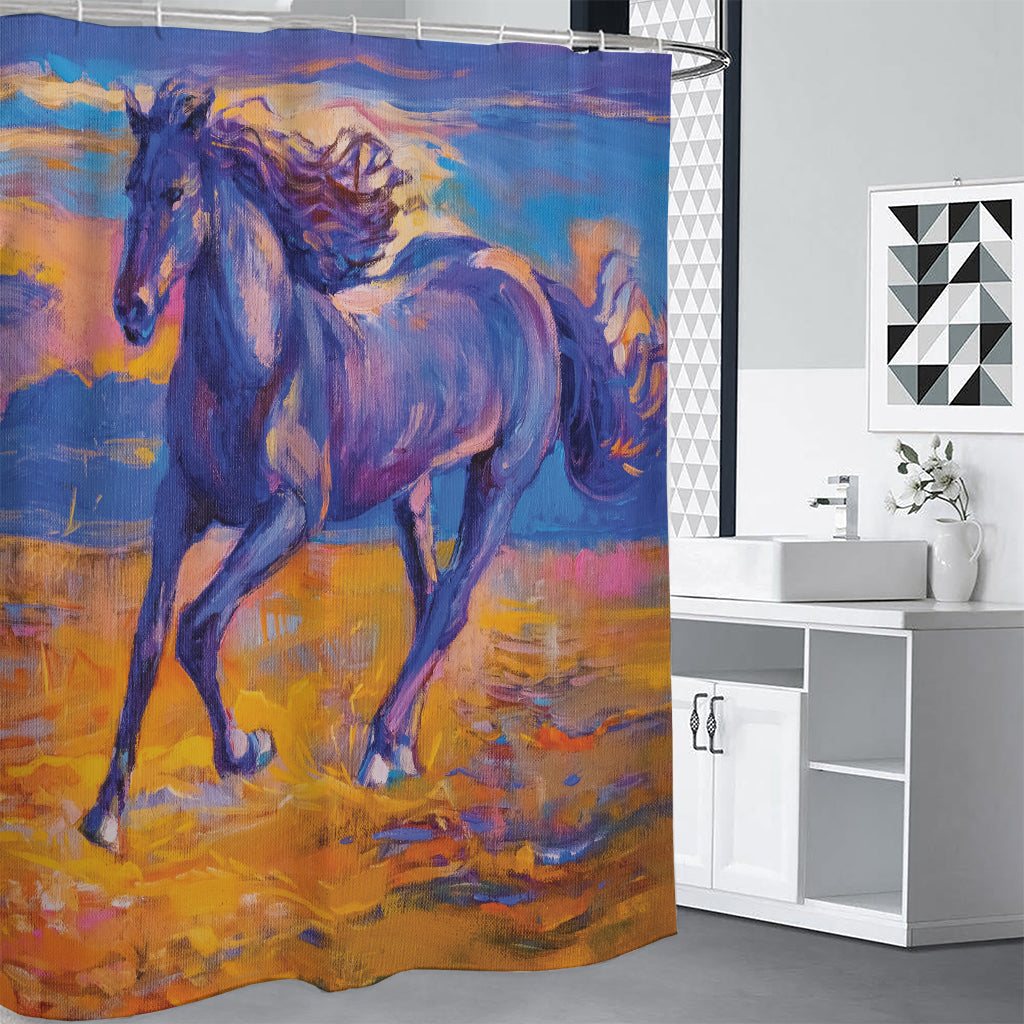 Sunset Horse Painting Print Premium Shower Curtain