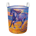 Sunset Horse Painting Print Round Laundry Basket