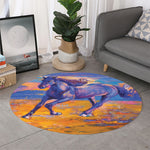 Sunset Horse Painting Print Round Rug