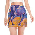 Sunset Horse Painting Print Side Slit Mini Skirt