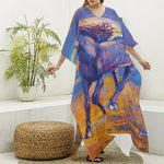 Sunset Horse Painting Print Silk V-Neck Kaftan Dress