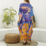 Sunset Horse Painting Print Silk V-Neck Kaftan Dress