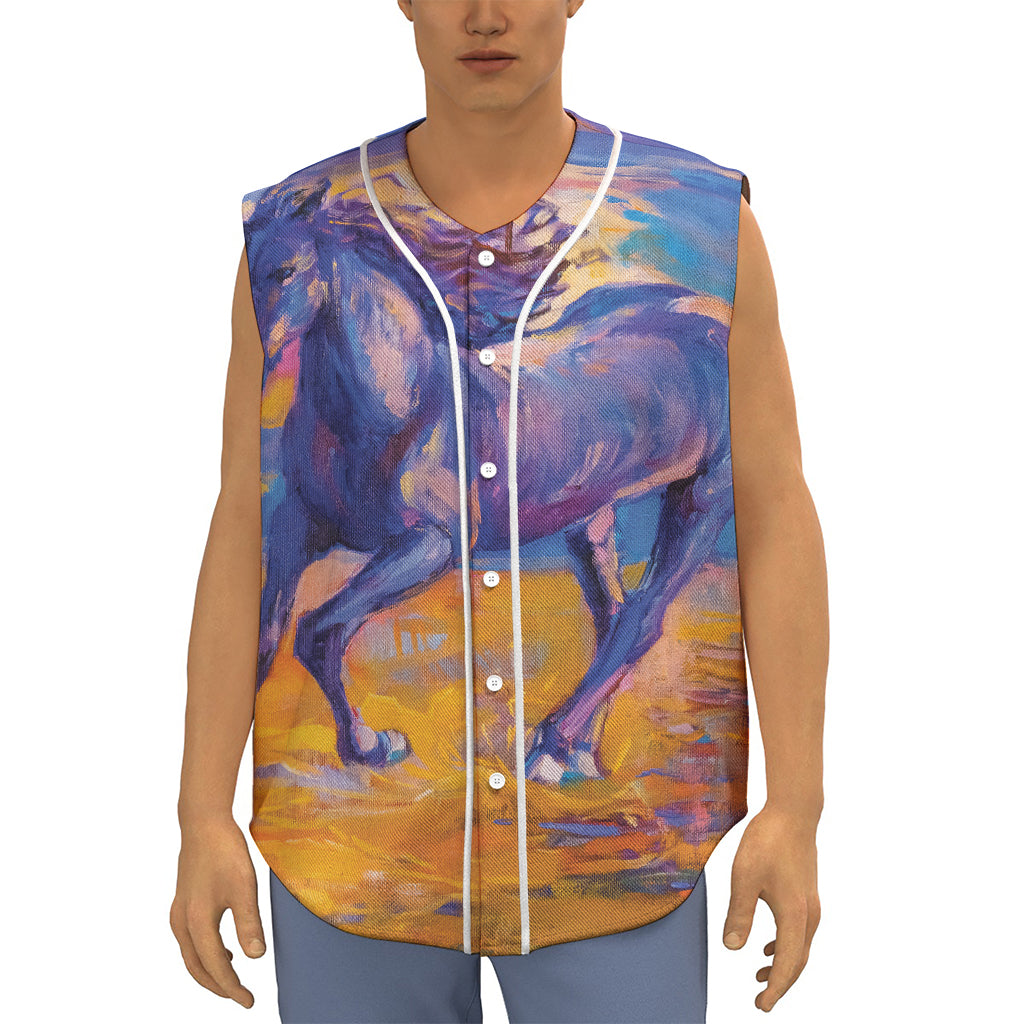Sunset Horse Painting Print Sleeveless Baseball Jersey