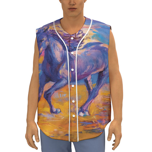 Sunset Horse Painting Print Sleeveless Baseball Jersey