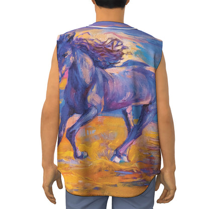 Sunset Horse Painting Print Sleeveless Baseball Jersey