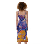 Sunset Horse Painting Print Slim Fit Midi Cami Dress