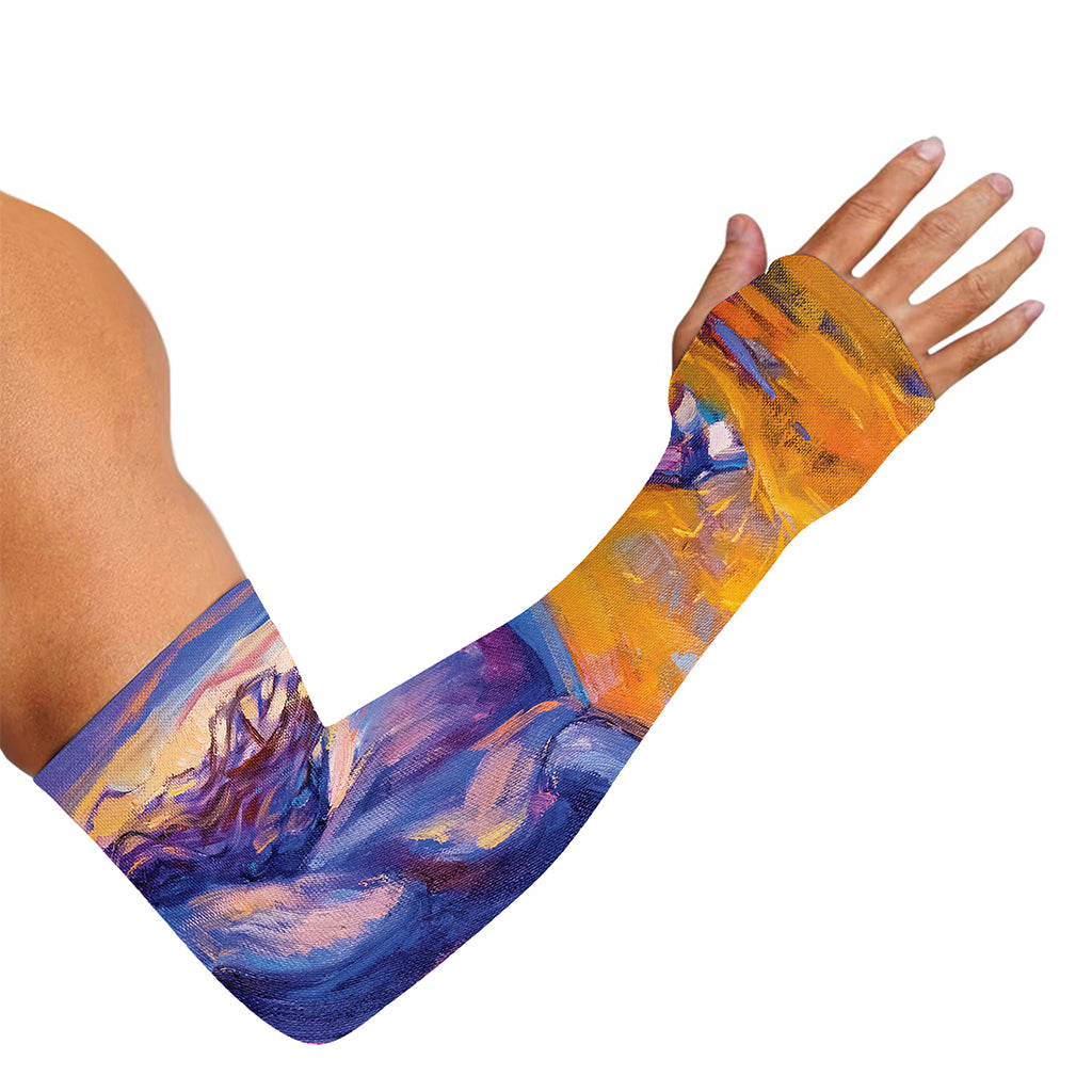 Sunset Horse Painting Print Sun Protection Arm Sleeves