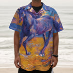 Sunset Horse Painting Print Textured Short Sleeve Shirt