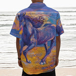 Sunset Horse Painting Print Textured Short Sleeve Shirt