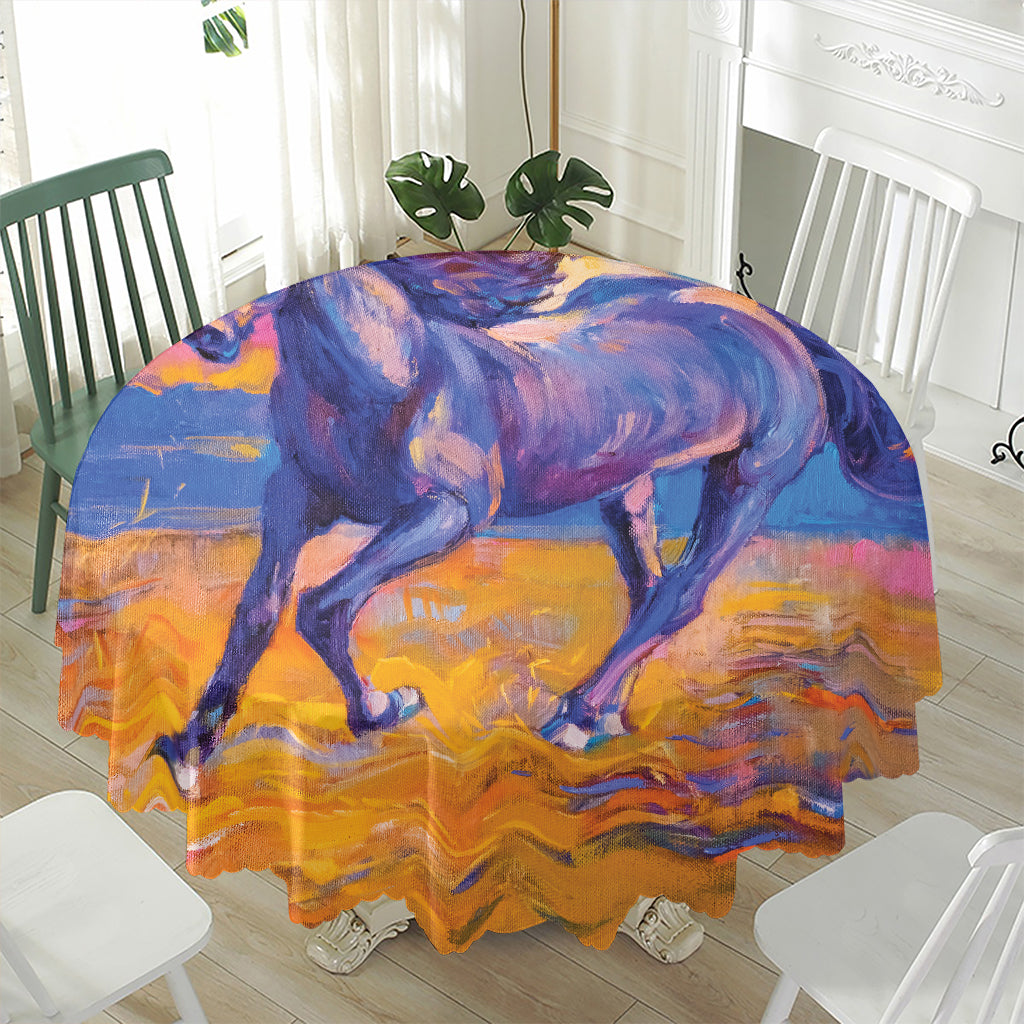 Sunset Horse Painting Print Waterproof Round Tablecloth