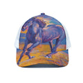 Sunset Horse Painting Print White Mesh Trucker Hat
