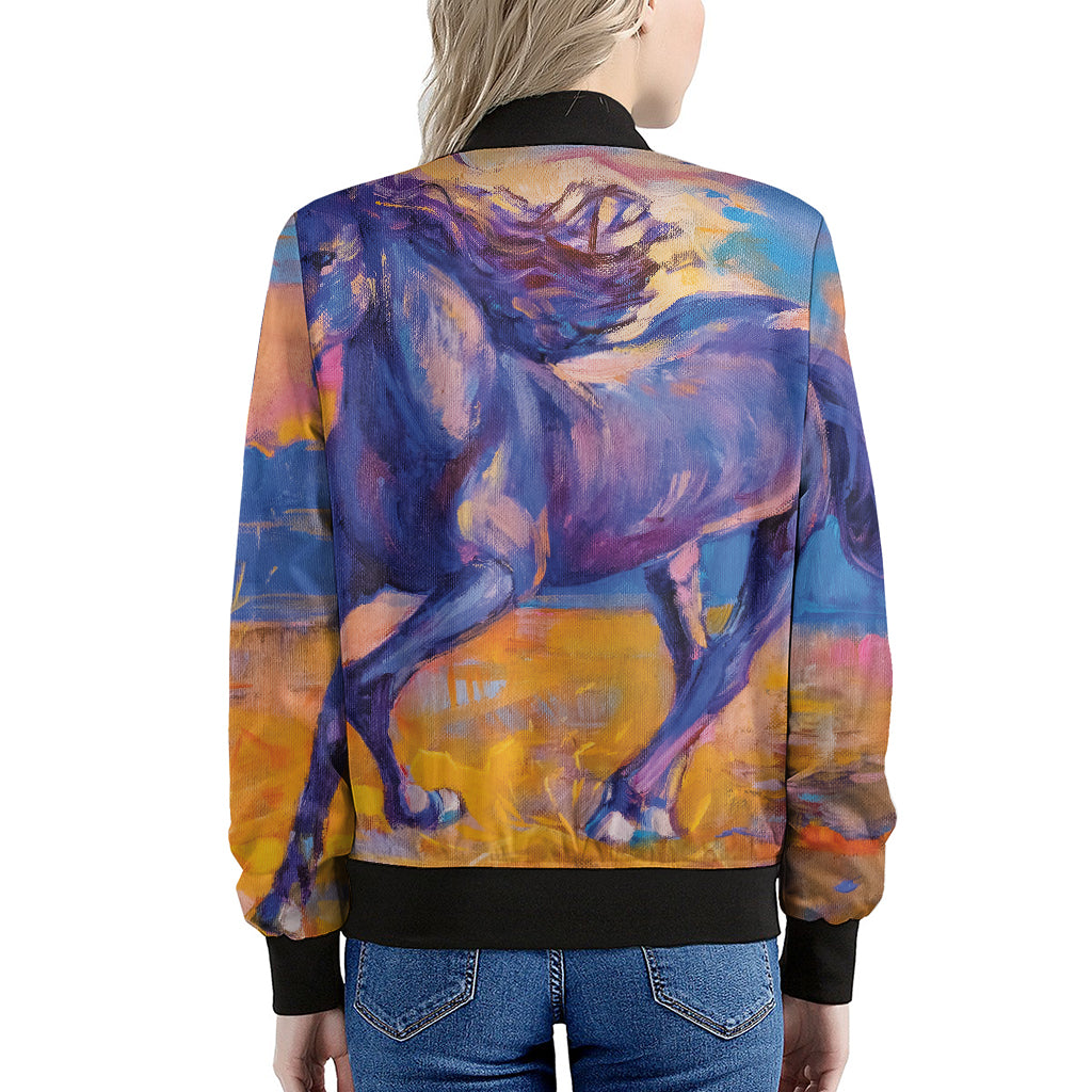 Sunset Horse Painting Print Women's Bomber Jacket