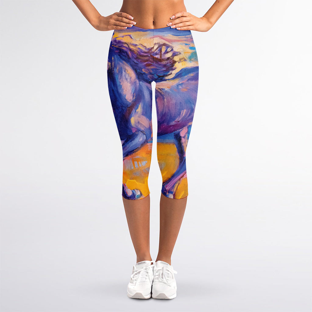 Sunset Horse Painting Print Women's Capri Leggings
