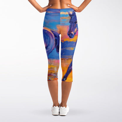 Sunset Horse Painting Print Women's Capri Leggings
