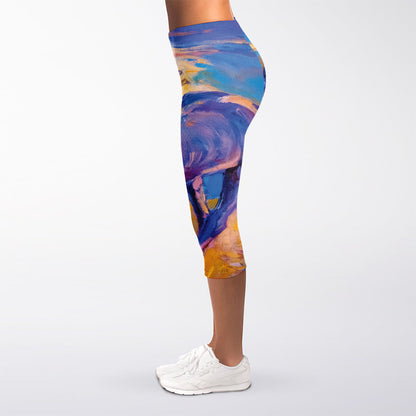 Sunset Horse Painting Print Women's Capri Leggings