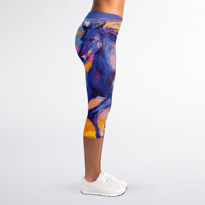 Sunset Horse Painting Print Women's Capri Leggings
