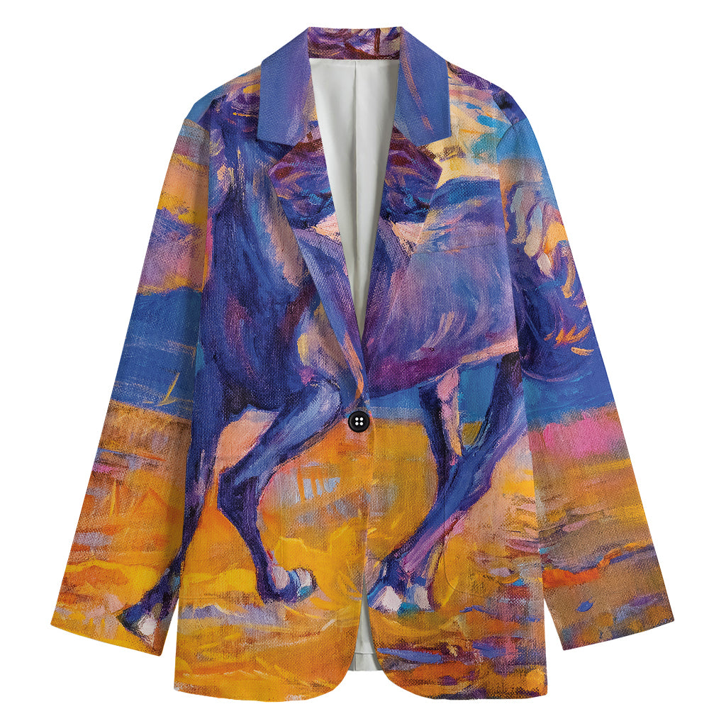 Sunset Horse Painting Print Women's Cotton Blazer