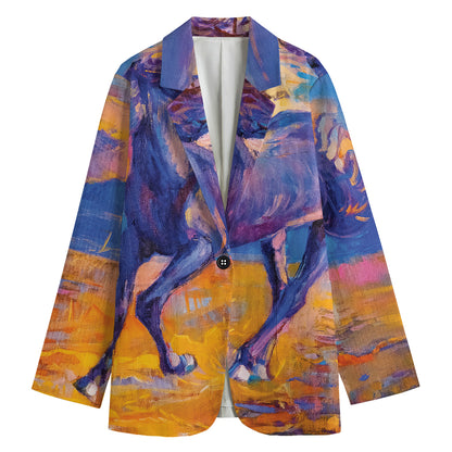 Sunset Horse Painting Print Women's Cotton Blazer