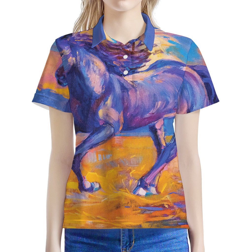 Sunset Horse Painting Print Women's Polo Shirt