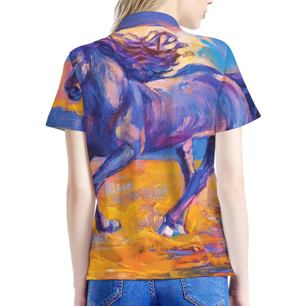 Sunset Horse Painting Print Women's Polo Shirt