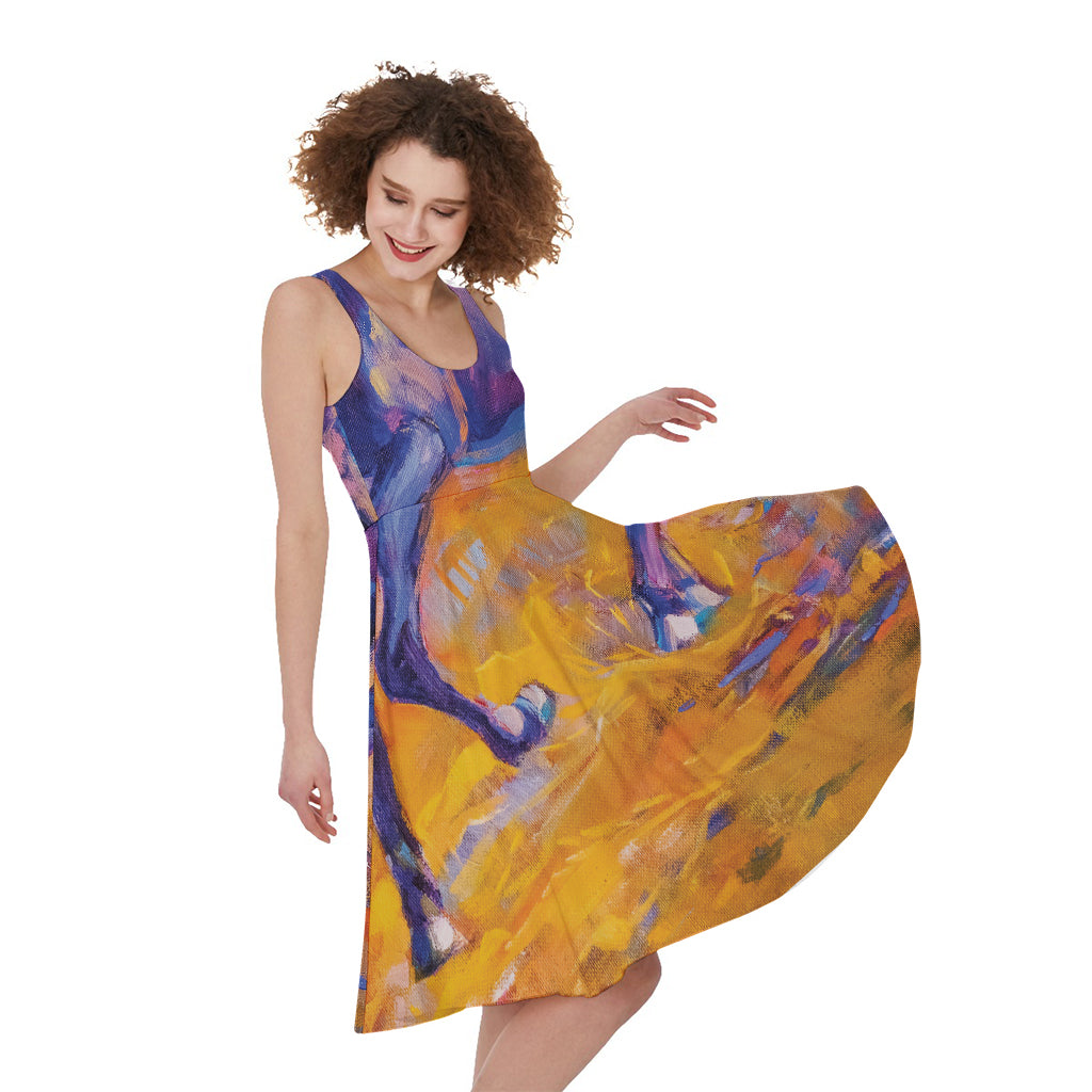 Sunset Horse Painting Print Women's Sleeveless Dress