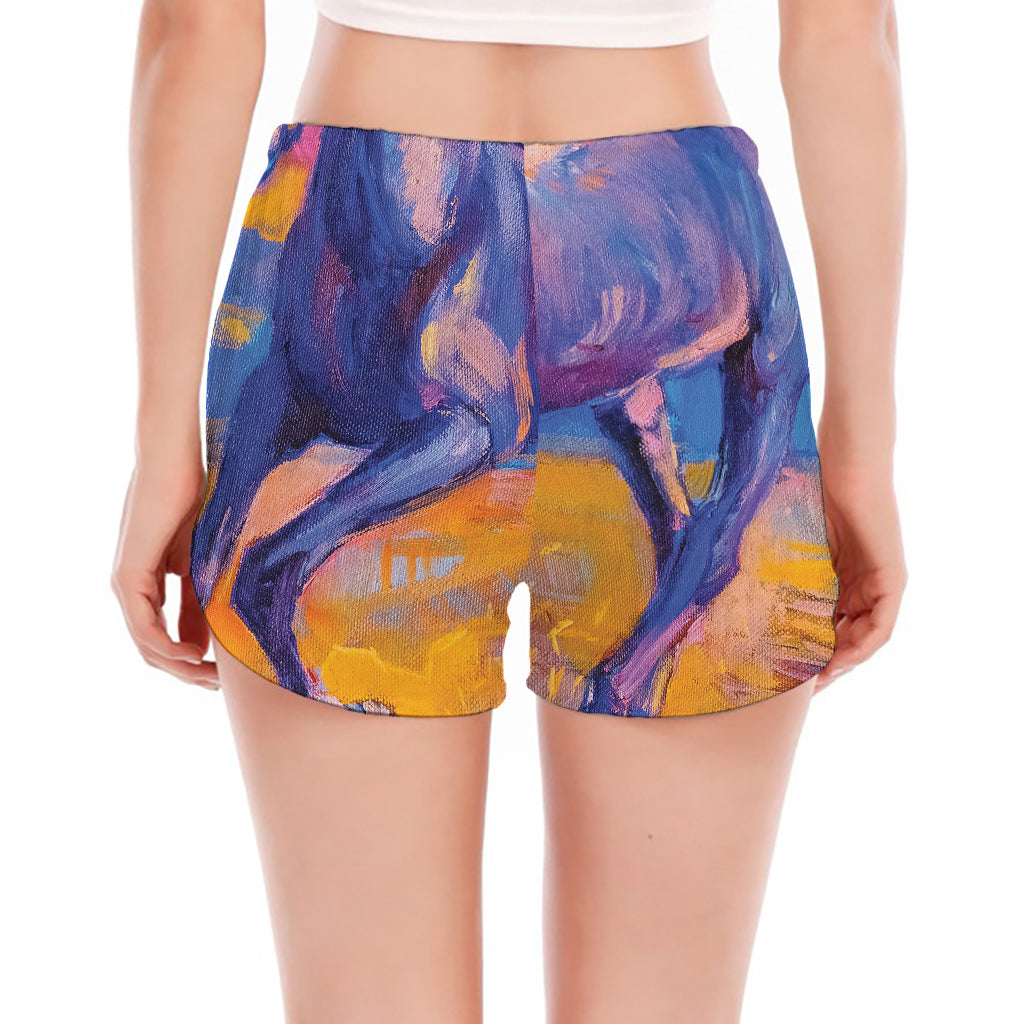Sunset Horse Painting Print Women's Split Running Shorts
