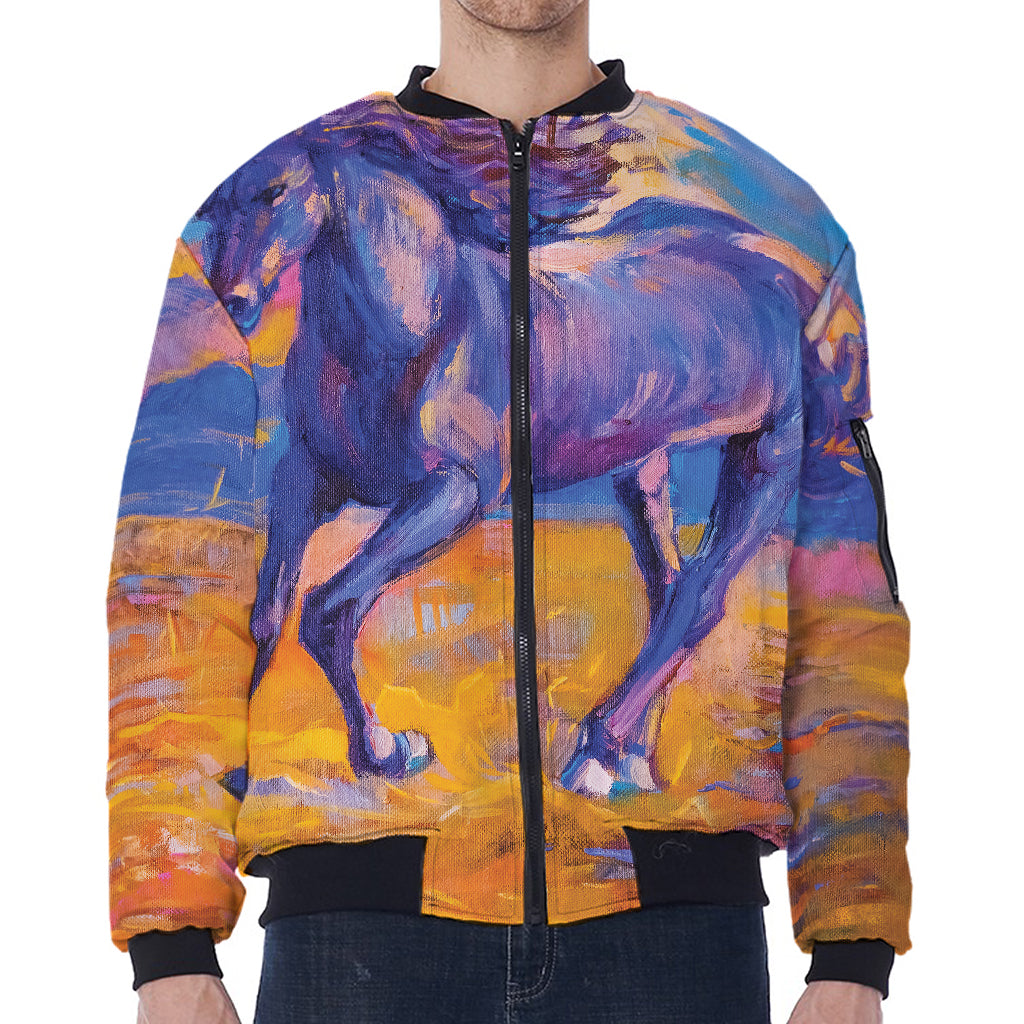 Sunset Horse Painting Print Zip Sleeve Bomber Jacket