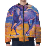 Sunset Horse Painting Print Zip Sleeve Bomber Jacket