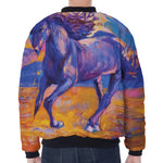 Sunset Horse Painting Print Zip Sleeve Bomber Jacket
