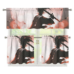 Sunset Japanese Samurai Print 3 Piece Kitchen Curtains