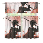 Sunset Japanese Samurai Print 3 Piece Kitchen Curtains