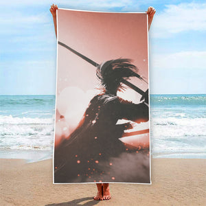 Sunset Japanese Samurai Print Beach Towel