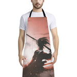 Sunset Japanese Samurai Print Bib Apron With Pocket