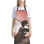 Sunset Japanese Samurai Print Bib Apron With Pocket