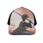 Sunset Japanese Samurai Print Black Mesh Trucker Cap