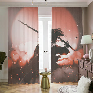 Sunset Japanese Samurai Print Blackout Pencil Pleat Curtains