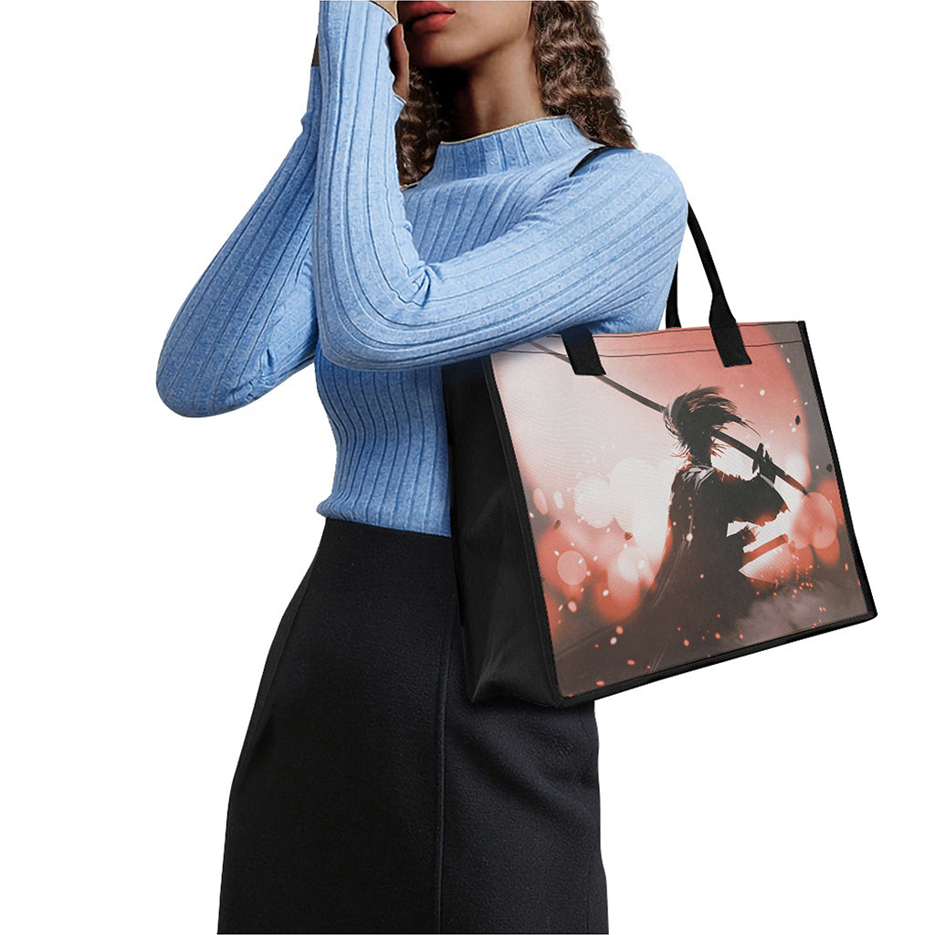 Sunset Japanese Samurai Print Canvas Tote Bag