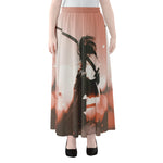 Sunset Japanese Samurai Print Chiffon Maxi Skirt