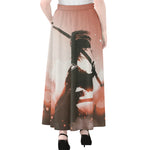 Sunset Japanese Samurai Print Chiffon Maxi Skirt